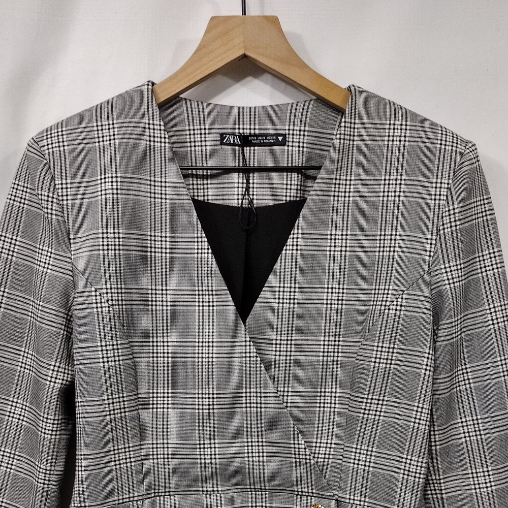 NWOT Zara Plaid Blazer Dress Women's S Black White Office Career Retro Y2K 90s - Picture 3 of 11